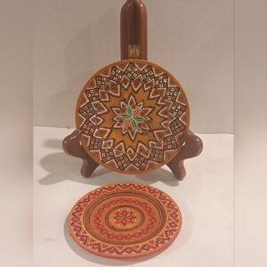 Wood Wooden Folk Plate Ornament Wood Wall Plate Flowers Decorative.